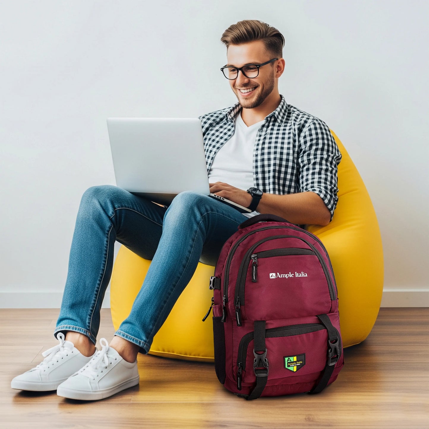 The Crimson Grid Backpack